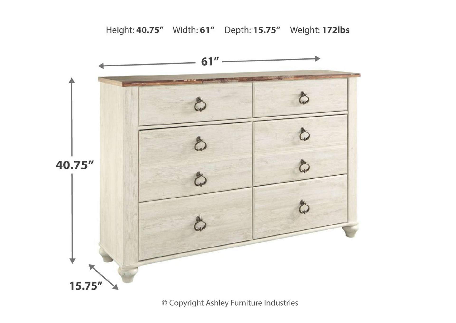 Willowton King/California King Panel Headboard Bed with Dresser,Signature Design By Ashley