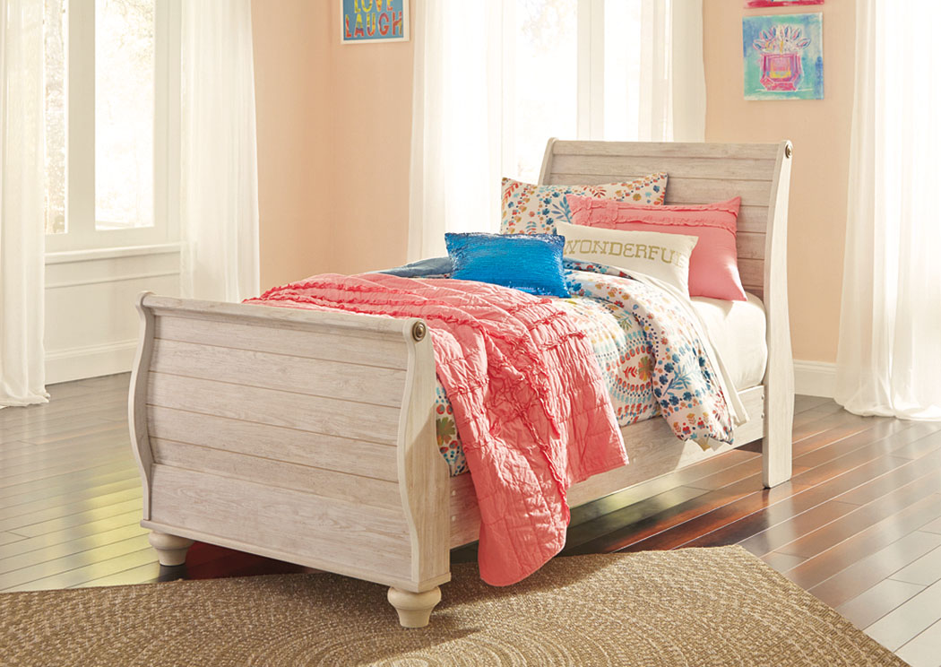 Willowton Whitewash Twin Sleigh Bed,ABF Signature Design by Ashley