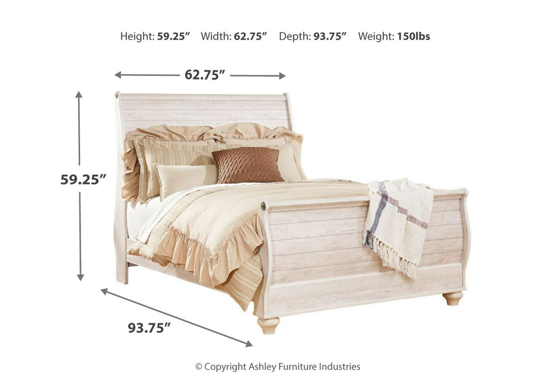 Willowton Queen Sleigh Bed with Mirrored Dresser and Nightstand,Signature Design By Ashley
