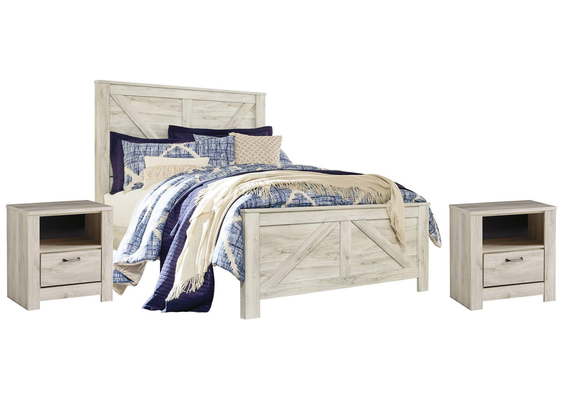 Bellaby Queen Crossbuck Panel Bed with 2 Nightstands