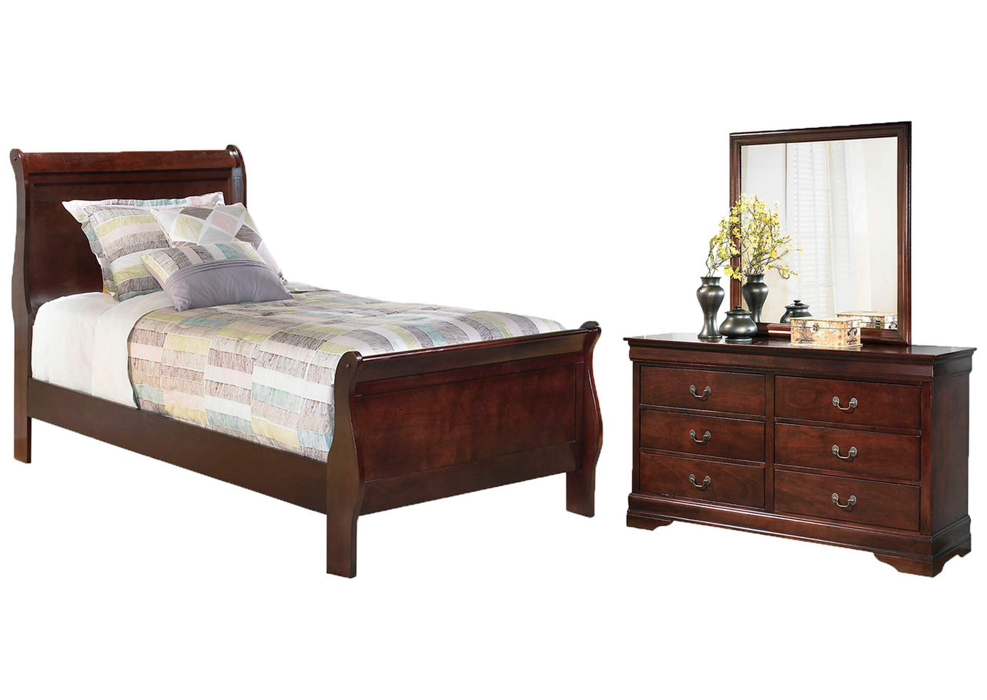 Alisdair Twin Sleigh Bed With Mirrored Dresser Furniture Depot