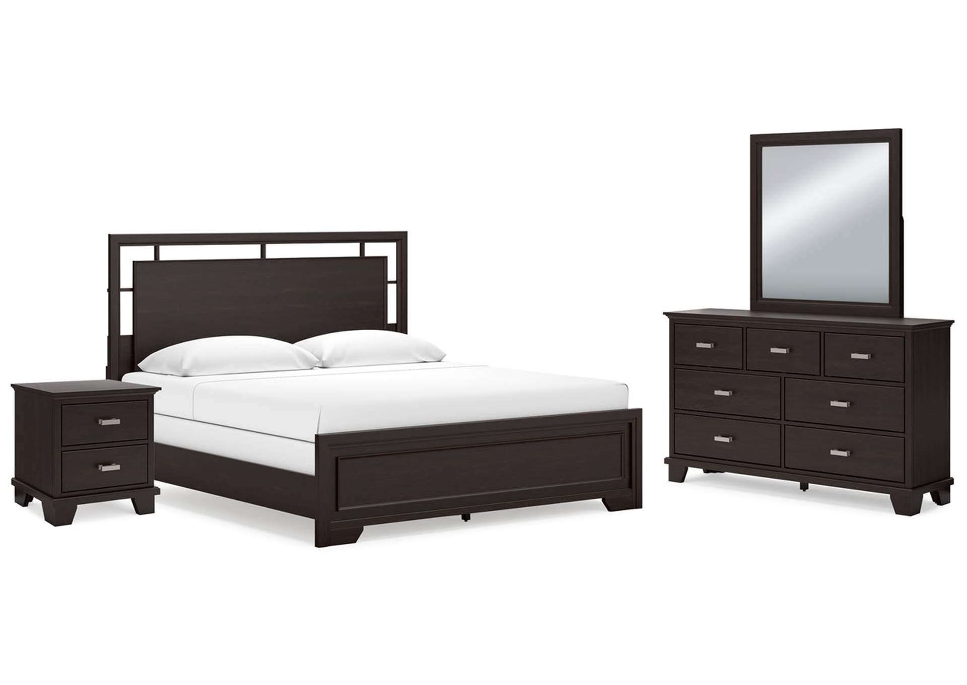 Covetown California King Panel Bed with Mirrored Dresser and Nightstand,Signature Design By Ashley