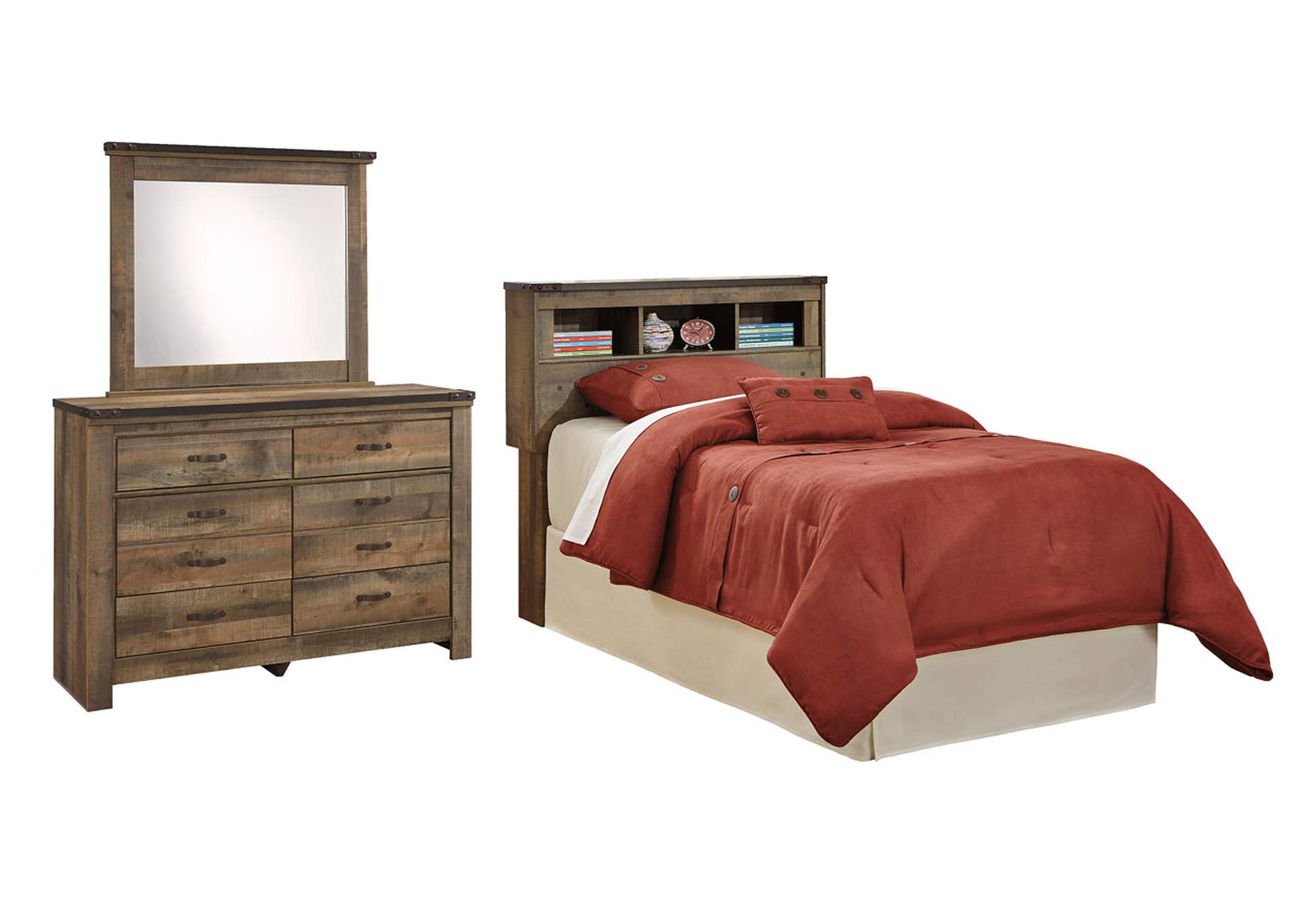 Trinell Twin Bookcase Headboard Bed with Mirrored Dresser Mario's Furniture