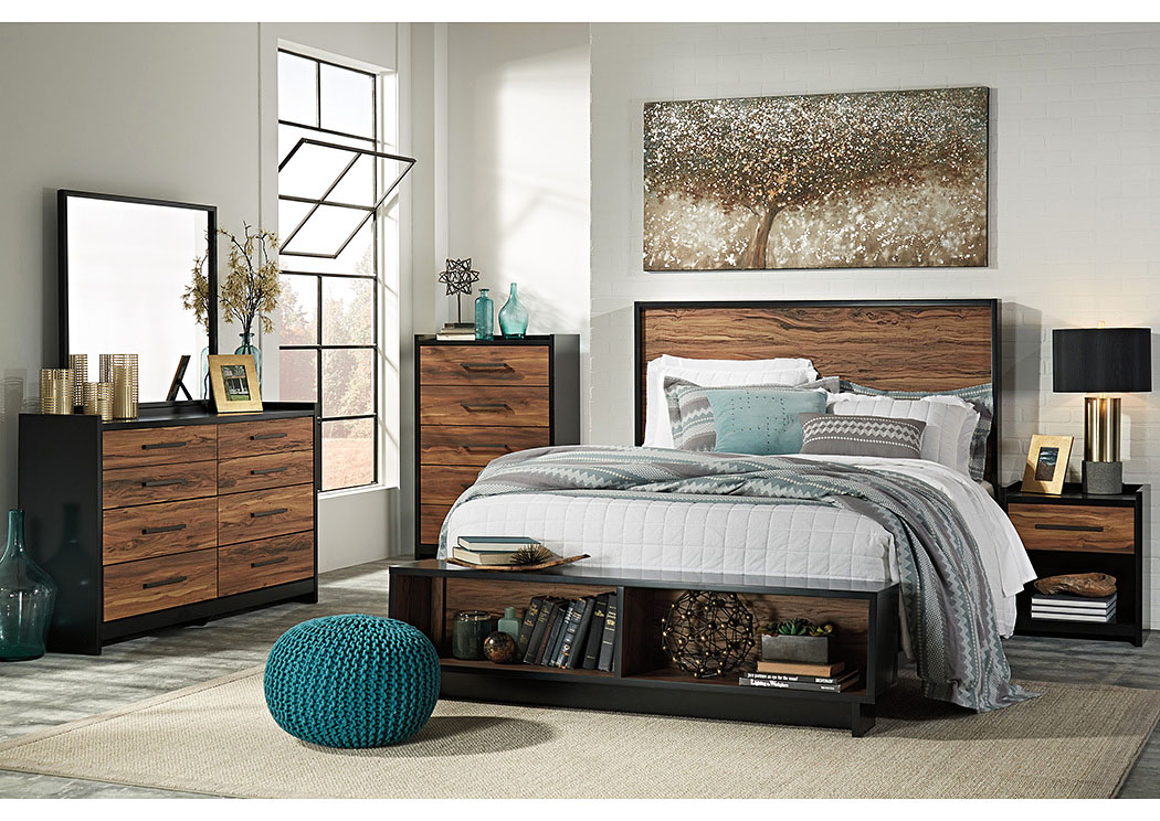 Stavani Black/Brown Queen Storage Platform Bed w/Dresser, Mirror and Drawer Chest,ABF Signature Design by Ashley