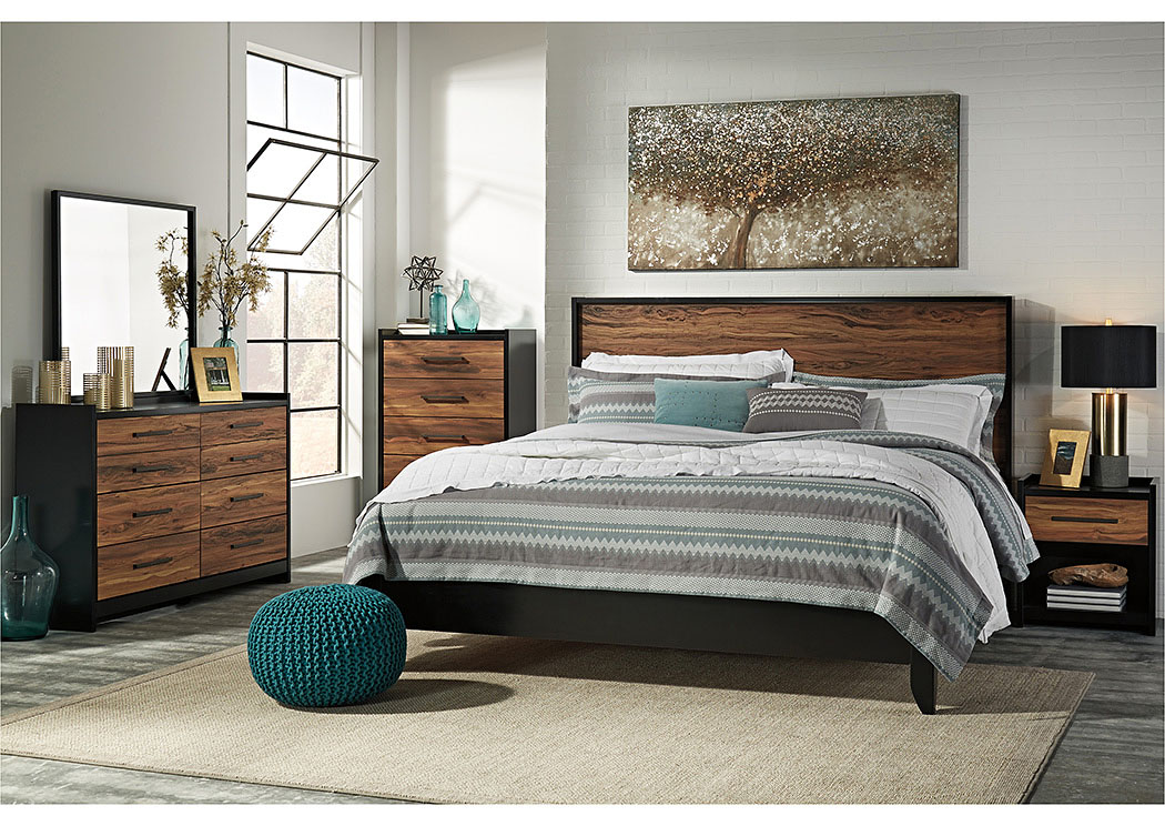 Stavani Black/Brown King Panel Bed w/Dresser and Mirror,ABF Signature Design by Ashley