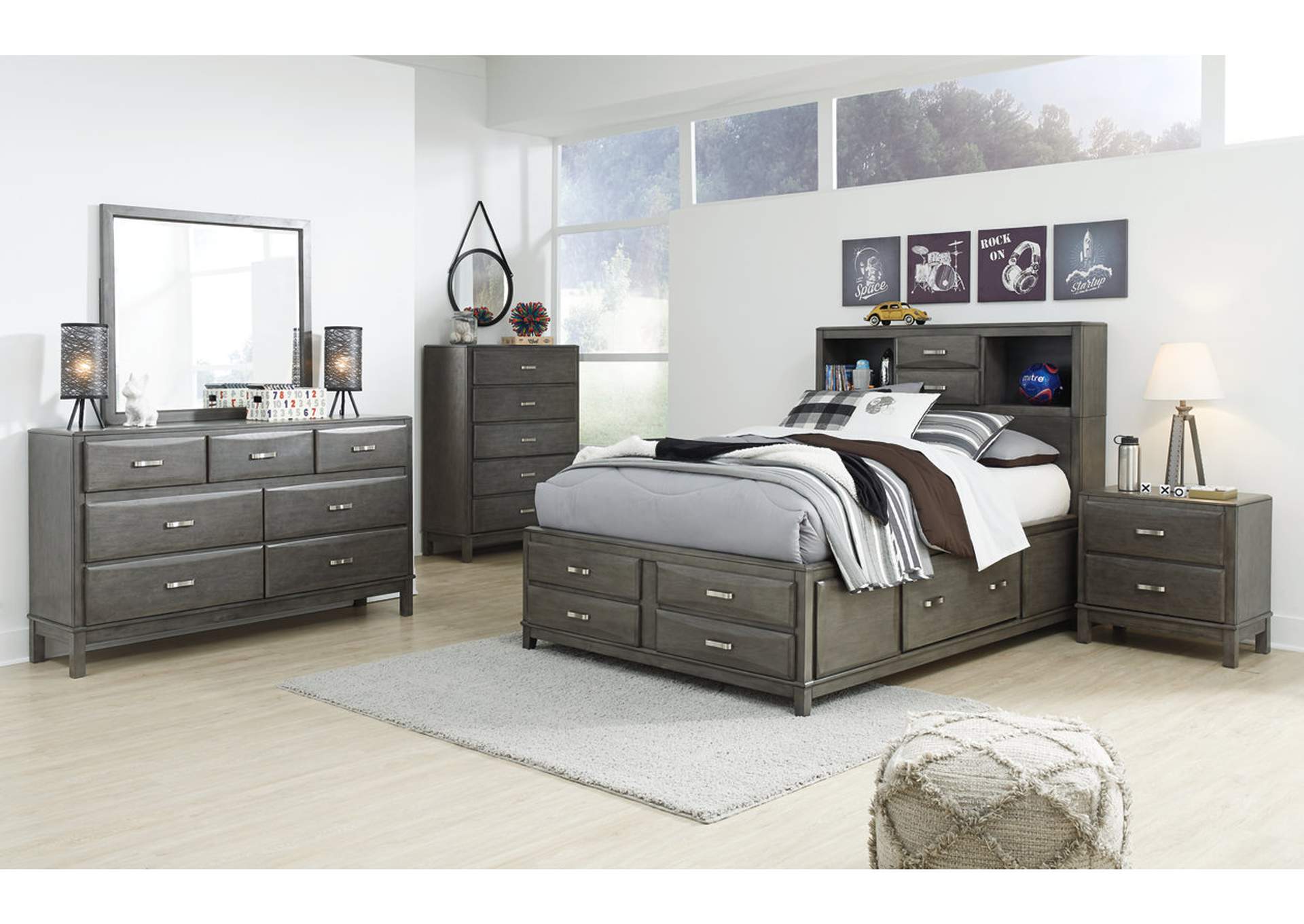 Caitbrook Full Storage Bed with 7 Storage Drawers with Mirrored Dresser, Chest and 2 Nightstands,Signature Design By Ashley