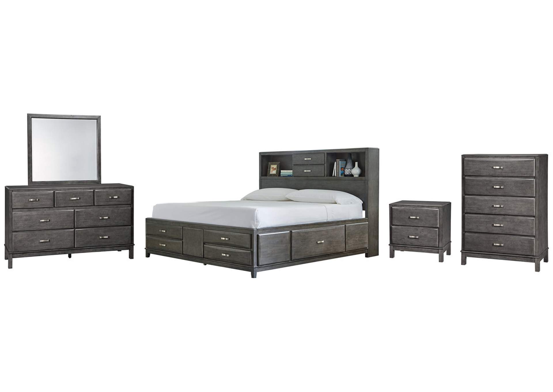 Caitbrook California King Storage Bed with 8 Storage Drawers with Mirrored Dresser, Chest and Nightstand,Signature Design By Ashley