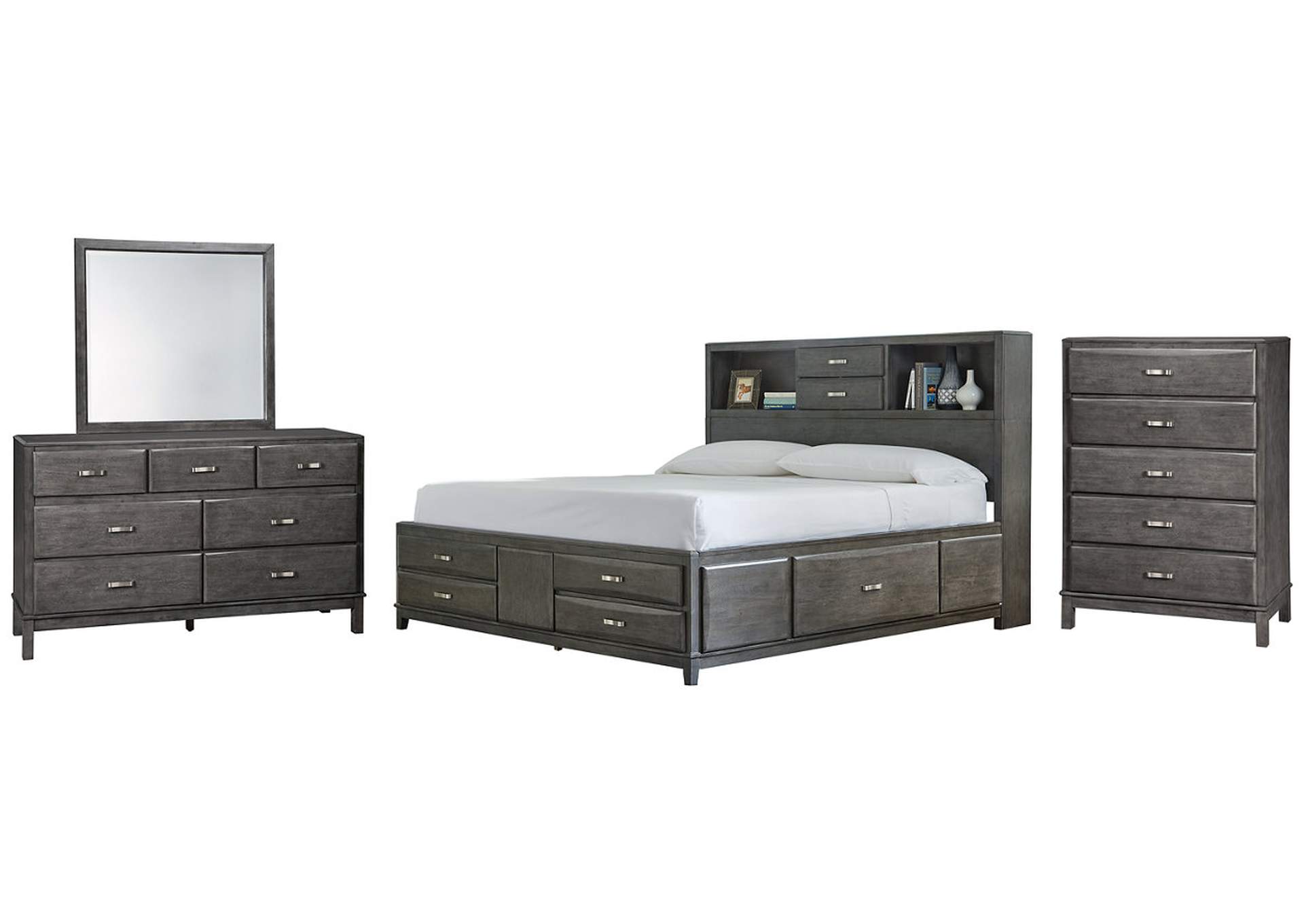 Caitbrook California King Storage Bed with 8 Storage Drawers with Mirrored Dresser and Chest,Signature Design By Ashley
