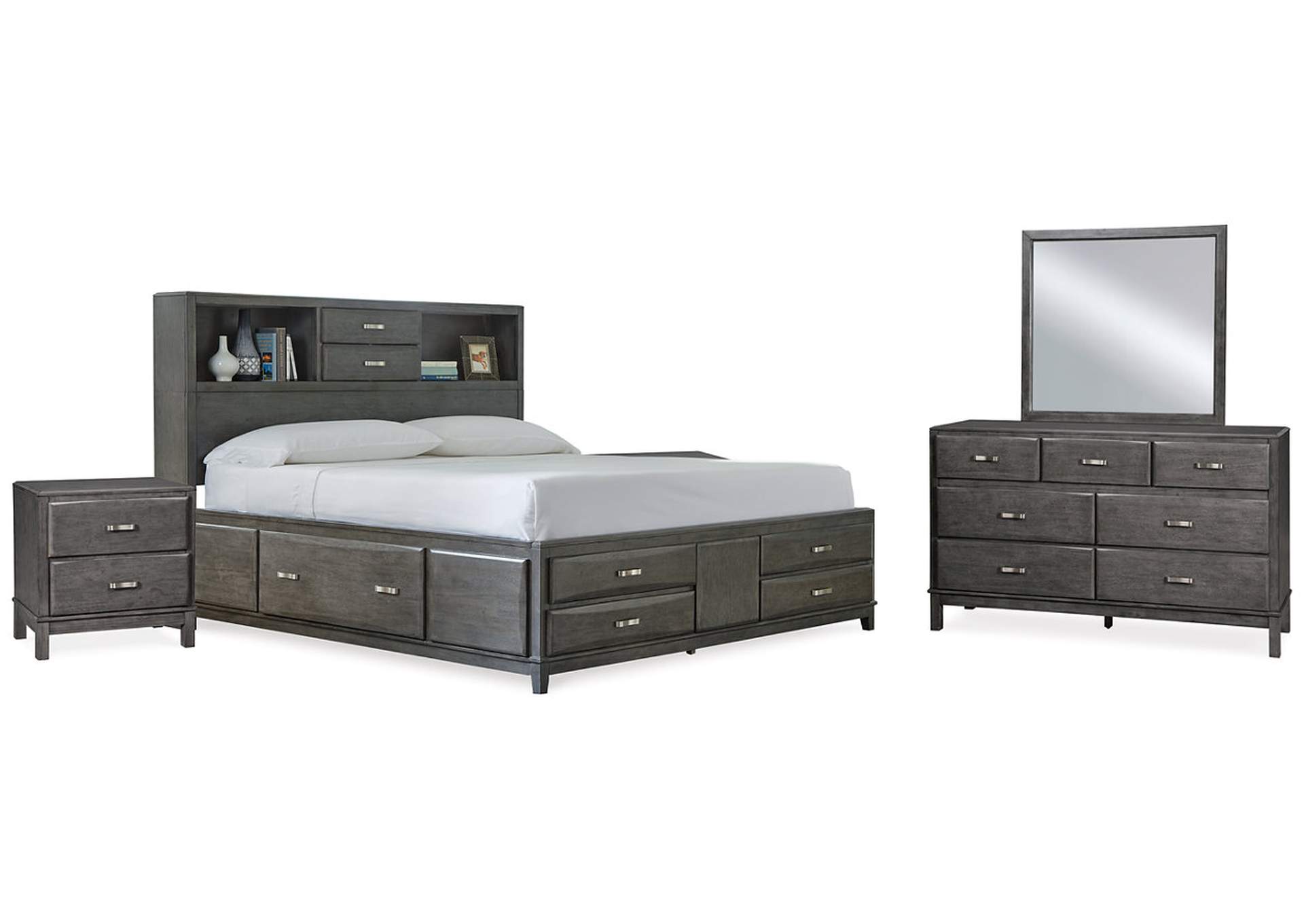 Caitbrook California King Storage Bed with 8 Storage Drawers with Mirrored Dresser and 2 Nightstands,Signature Design By Ashley