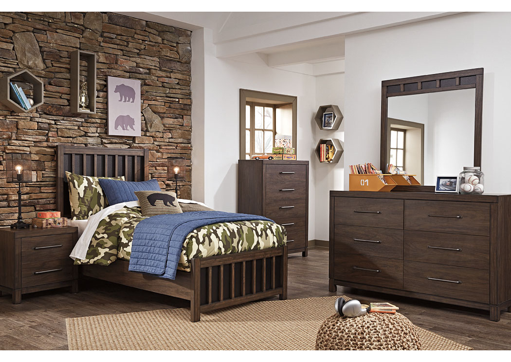 Brissley Brown Twin Panel Bed w/Dresser, Mirror, Drawer Chest & Nightstand,ABF Signature Design by Ashley