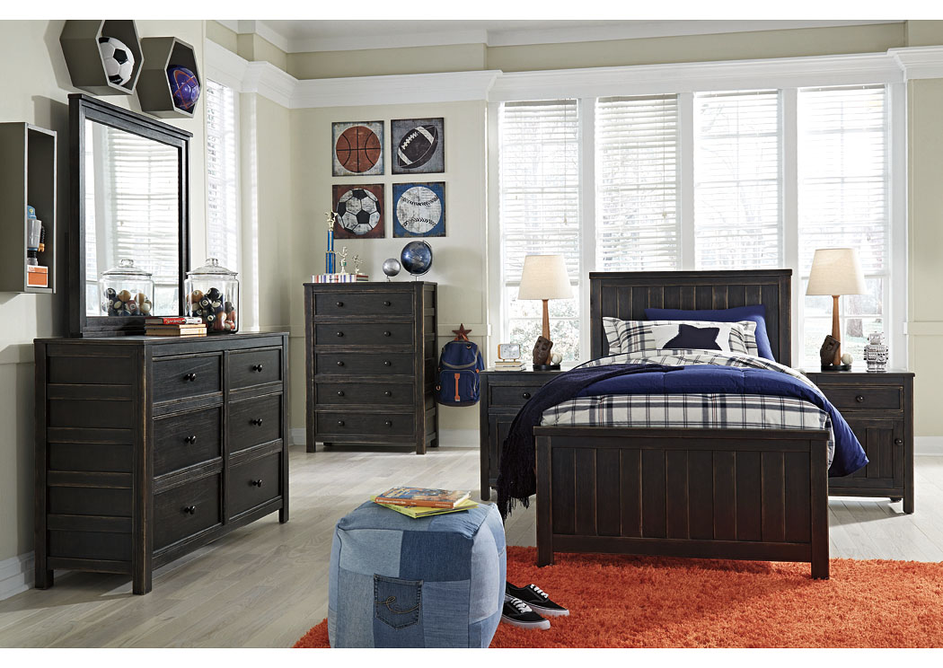 Jaysom Black Twin Panel Bed w/Dresser, Mirror and Nightstand,ABF Signature Design by Ashley