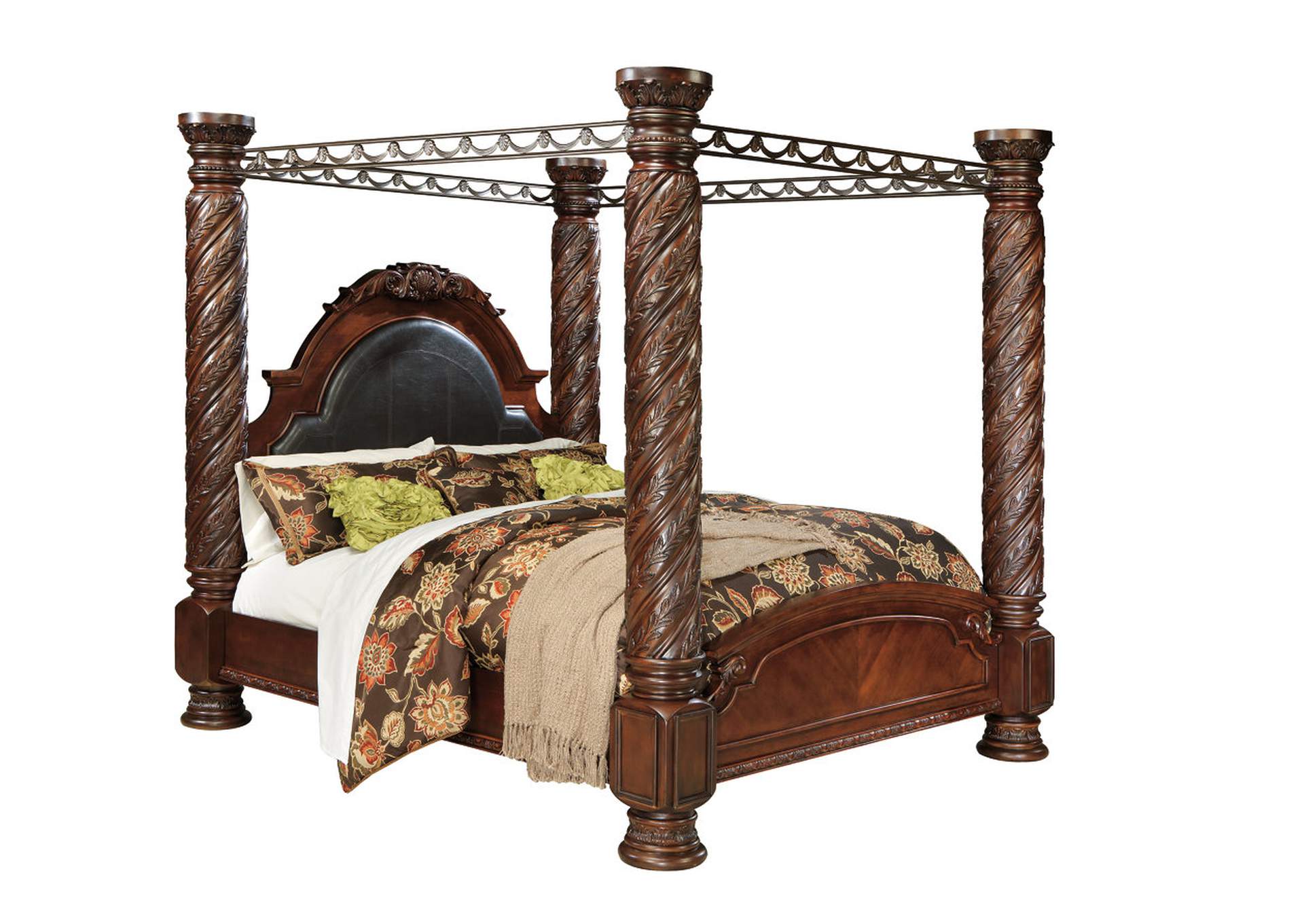 North Shore California King Poster Bed with Canopy with Mirrored Dresser,Millennium