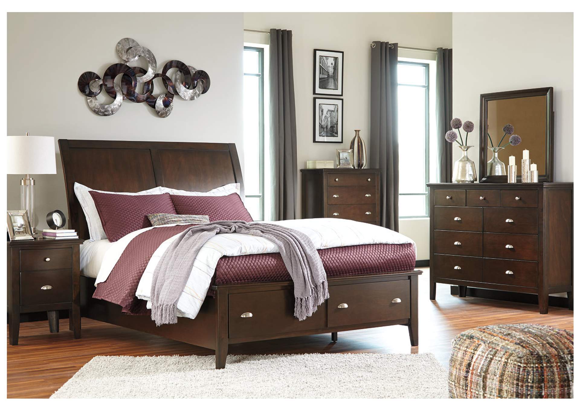 Evanburg Brown California King Sleigh Storage Bed w/Dresser, Mirror and Nightstand,ABF Signature Design by Ashley