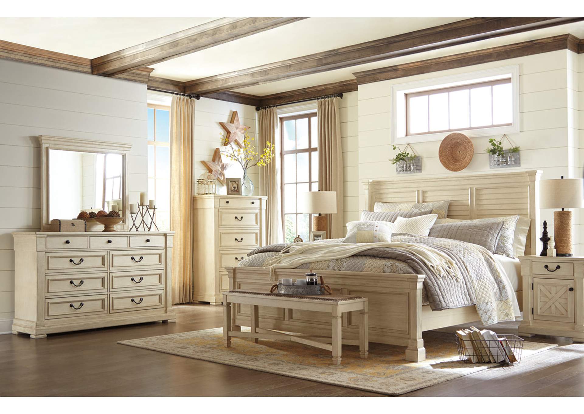 Bolanburg Queen Panel Bed With Dresser, Bolanburg King Panel Bed With Mirrored Dresser And Chest
