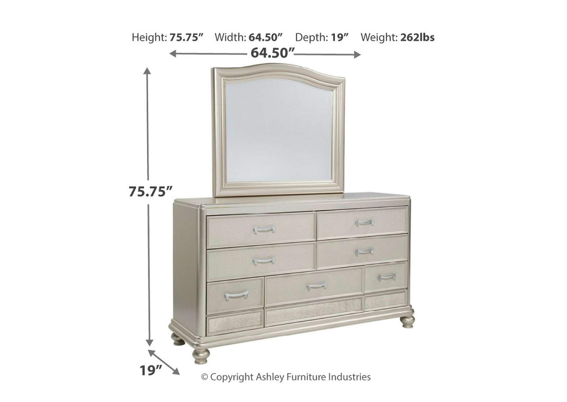 Coralayne Full Upholstered Bed with Mirrored Dresser and 2 Nightstands,Signature Design By Ashley