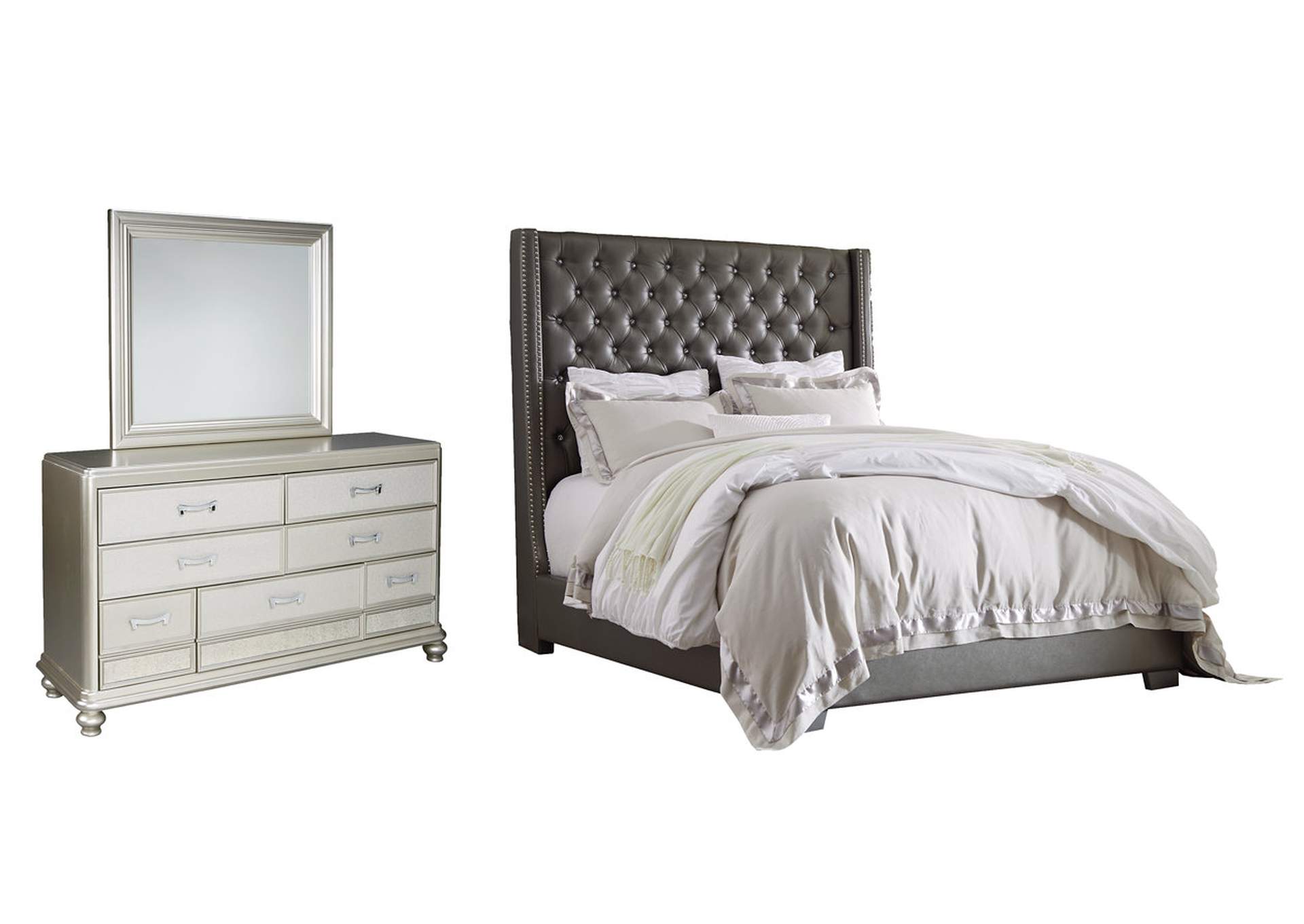 Coralayne California King Upholstered Bed with Mirrored Dresser,Signature Design By Ashley
