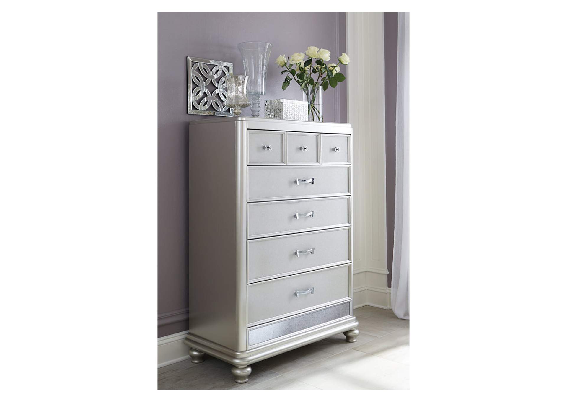 Coralayne Queen Upholstered Bed with Mirrored Dresser and Chest,Signature Design By Ashley