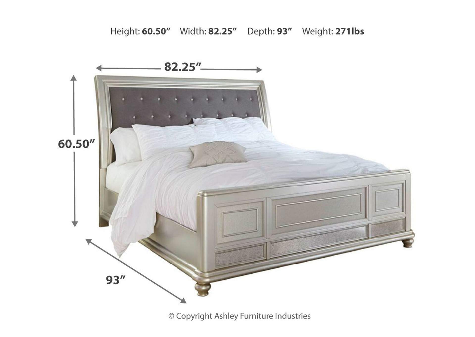 Coralayne King Upholstered Sleigh Bed with Mirrored Dresser, Chest and 2 Nightstands,Signature Design By Ashley