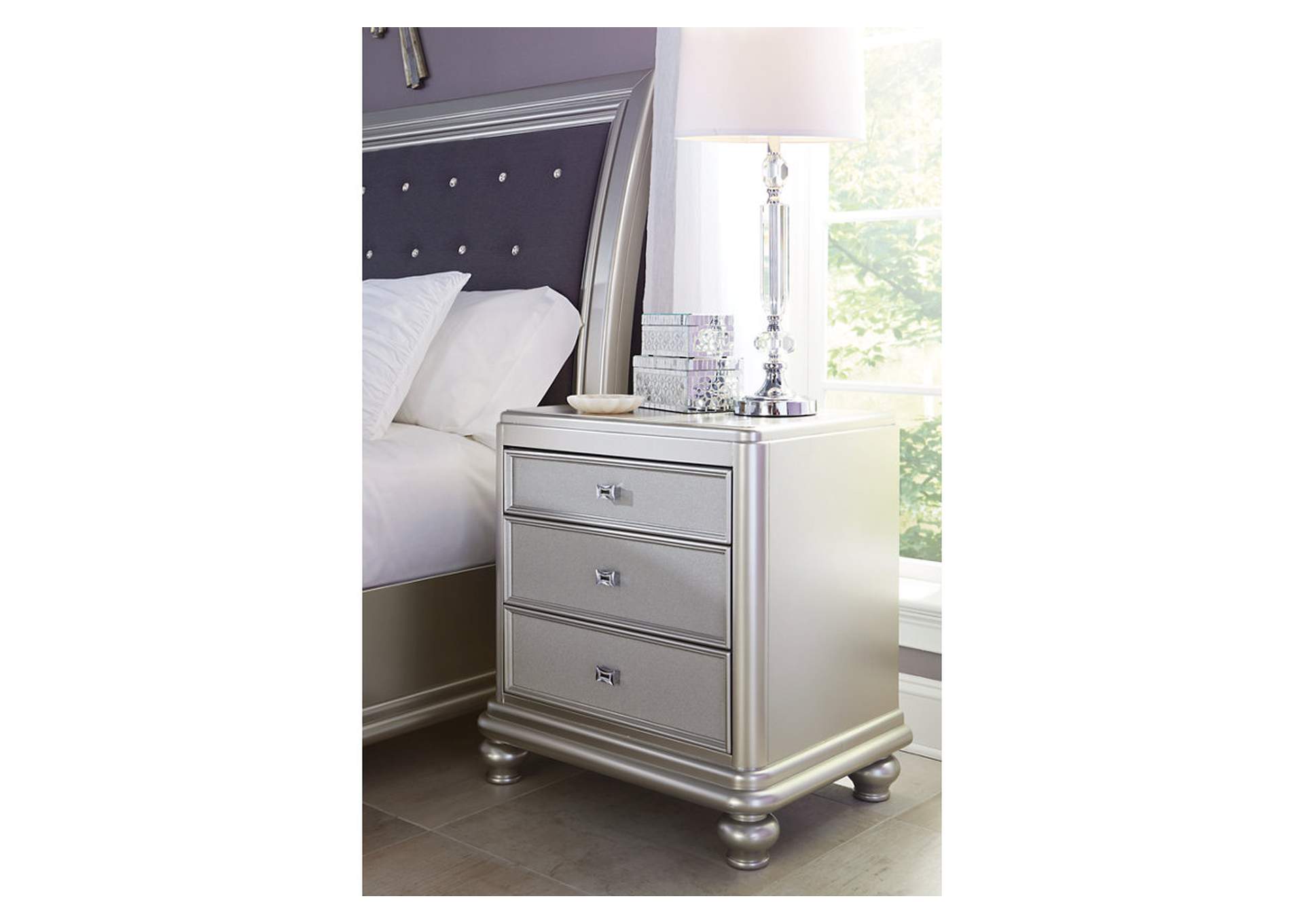 Coralayne Queen Upholstered Bed with Mirrored Dresser, Chest and Nightstand,Signature Design By Ashley