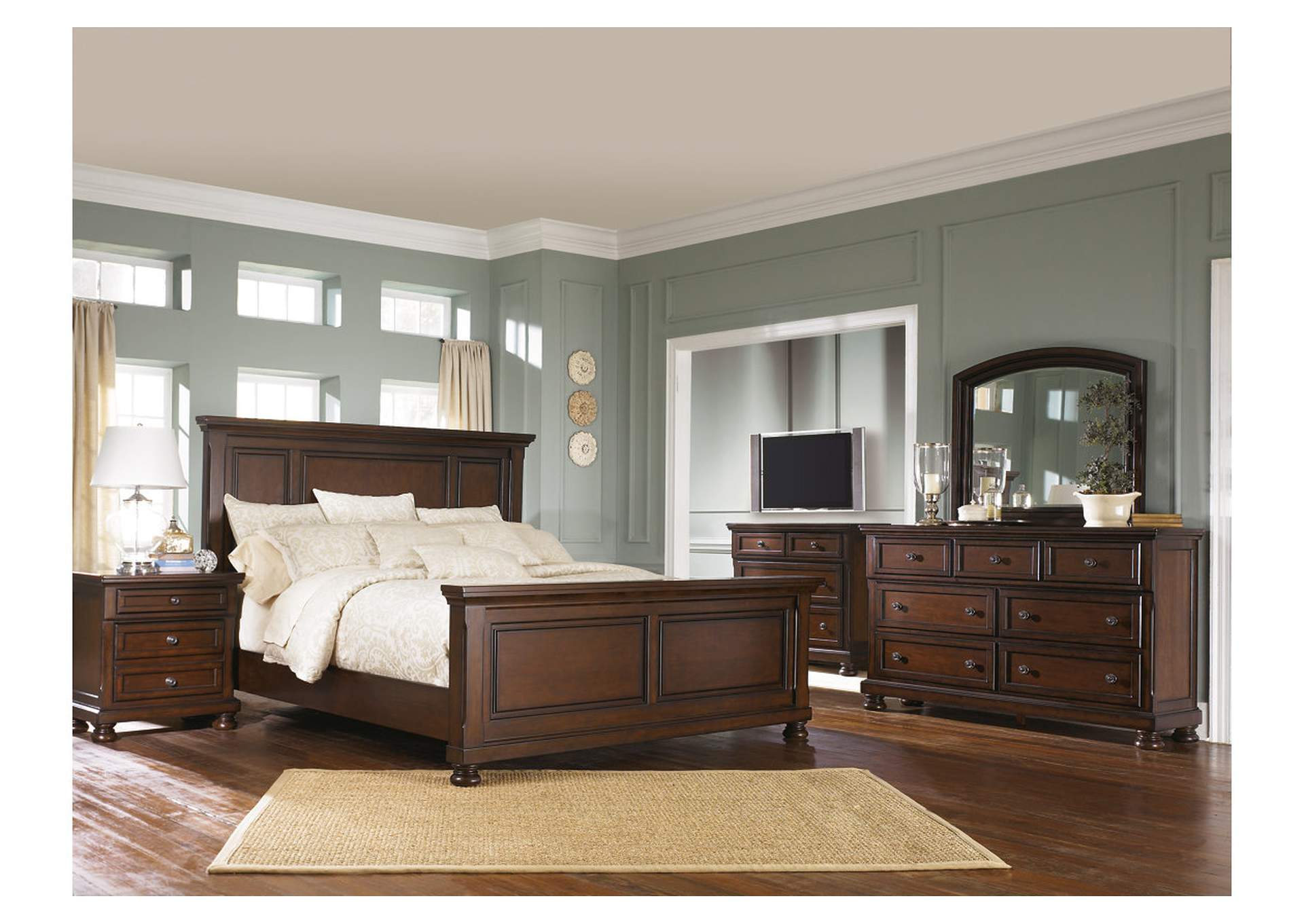 Porter King Panel Bed with Mirrored Dresser,Millennium