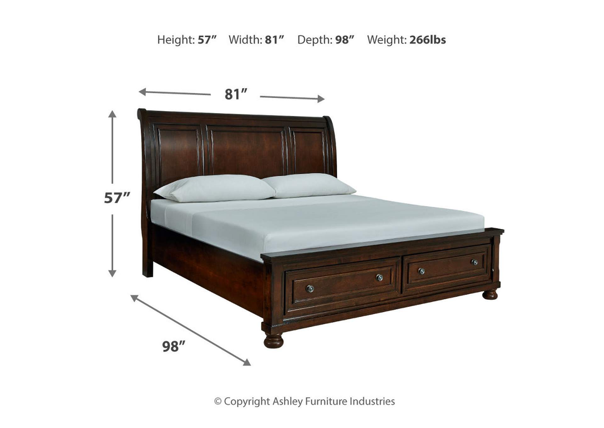 Porter California King Sleigh Bed with Mirrored Dresser and 2 Nightstands,Millennium