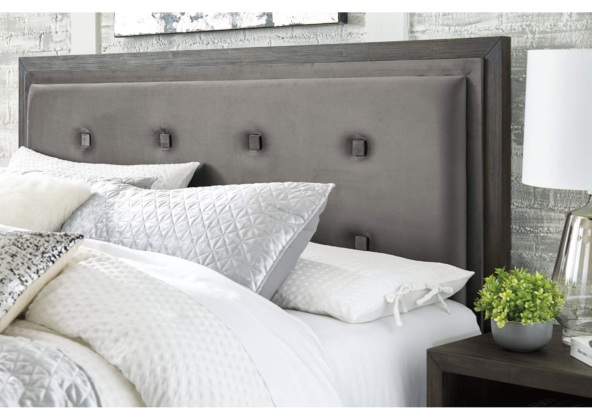 Hyndell California King Upholstered Panel Bed with Storage Mario's Furniture