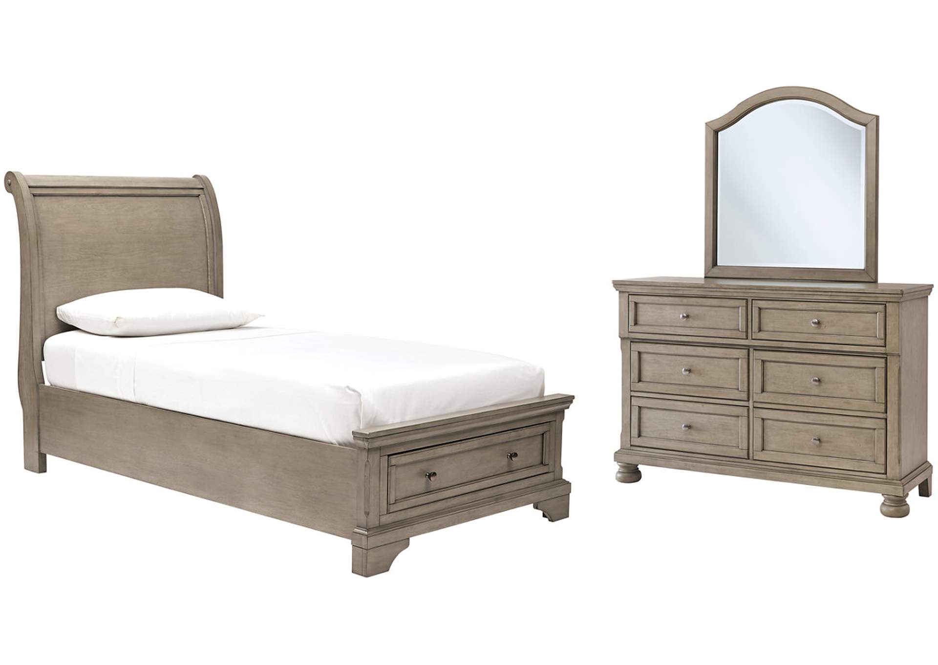Lettner Twin Sleigh Bed with Mirrored Dresser,Signature Design By Ashley