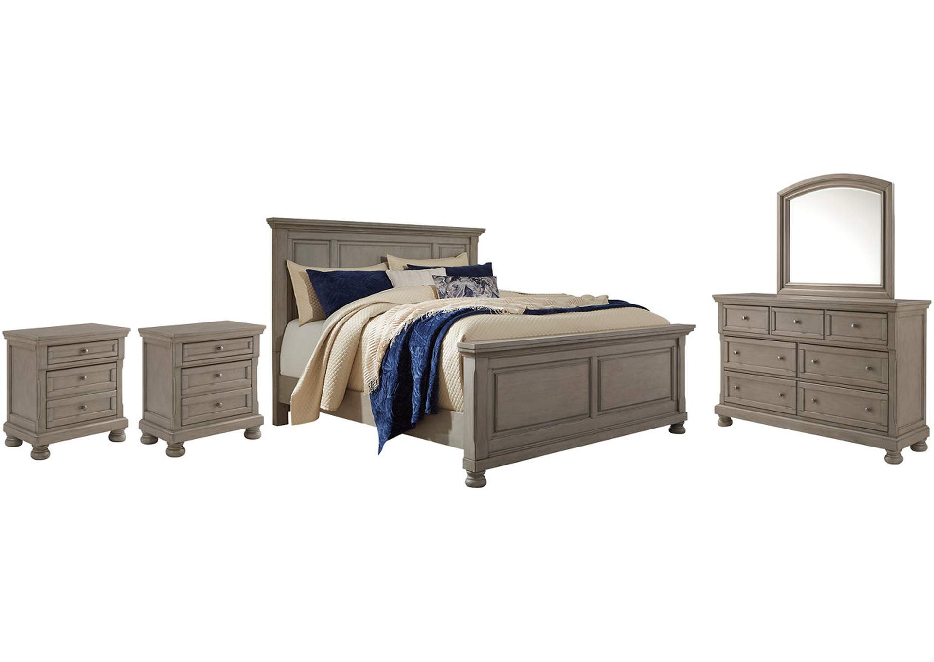 Lettner California King Panel Bed with Mirrored Dresser and 2 Nightstands,Signature Design By Ashley