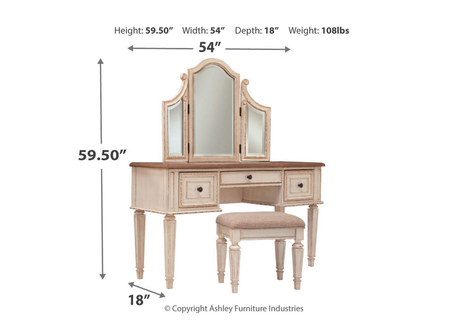 Realyn Vanity and Mirror with Stool,Signature Design By Ashley