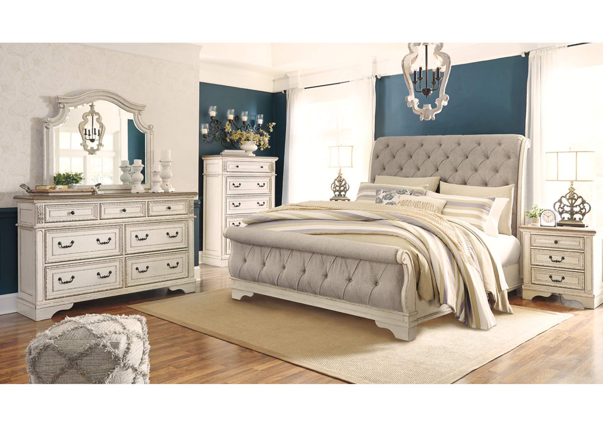 Realyn California King Sleigh Bed with Mirrored Dresser, Chest and Nightstand,Signature Design By Ashley