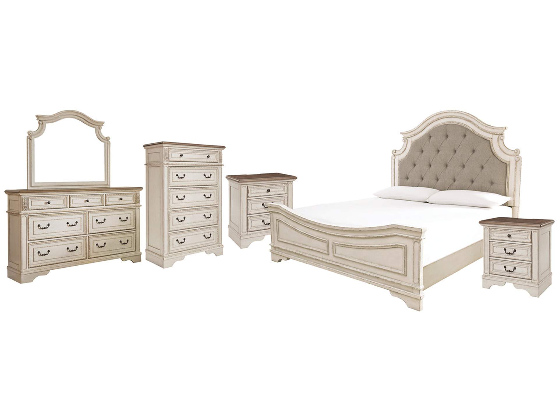 Realyn King Panel Bed with Mirrored Dresser, Chest and 2 Nightstands,Signature Design By Ashley