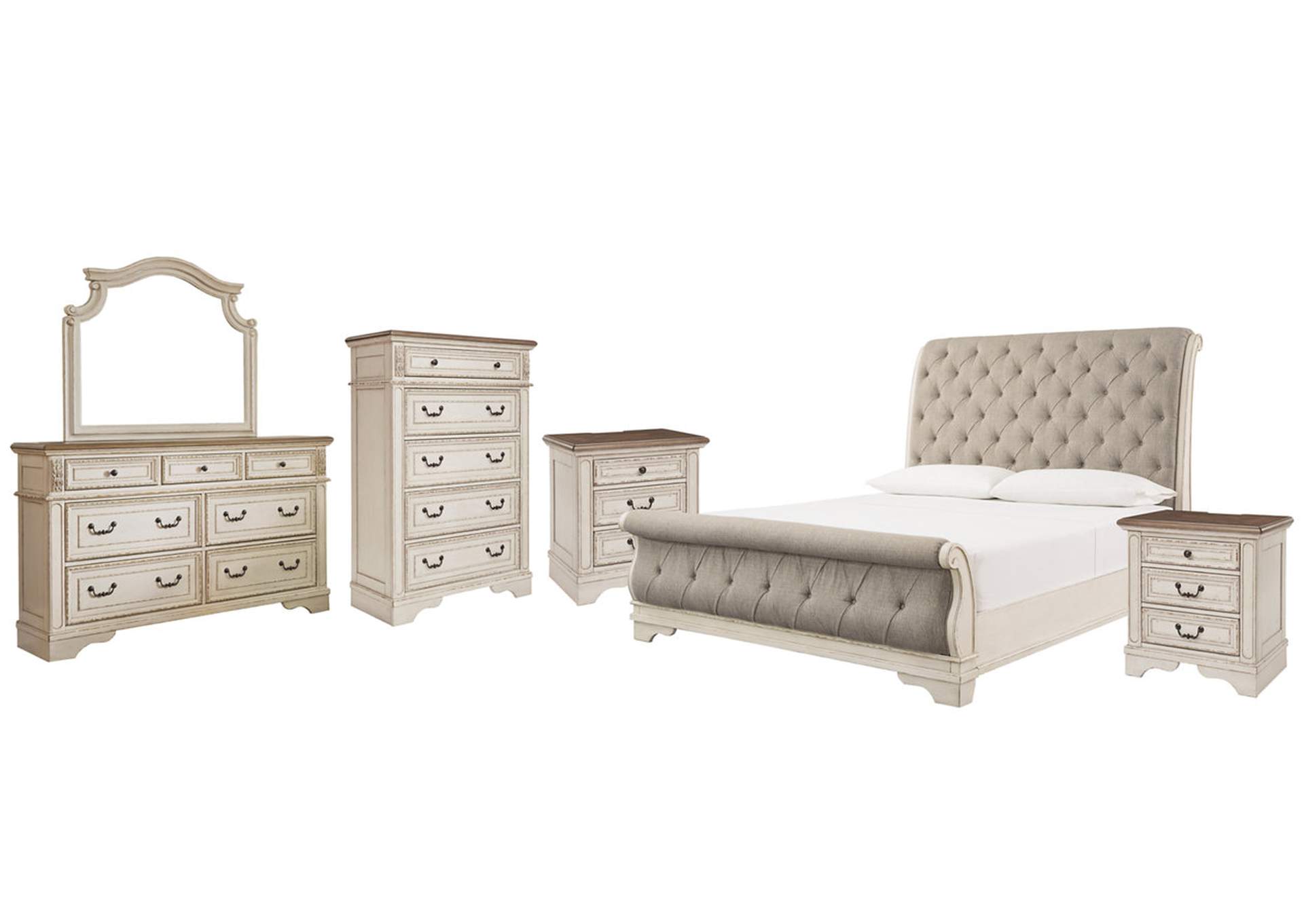 Realyn California King Sleigh Bed with Mirrored Dresser, Chest and 2 Nightstands,Signature Design By Ashley