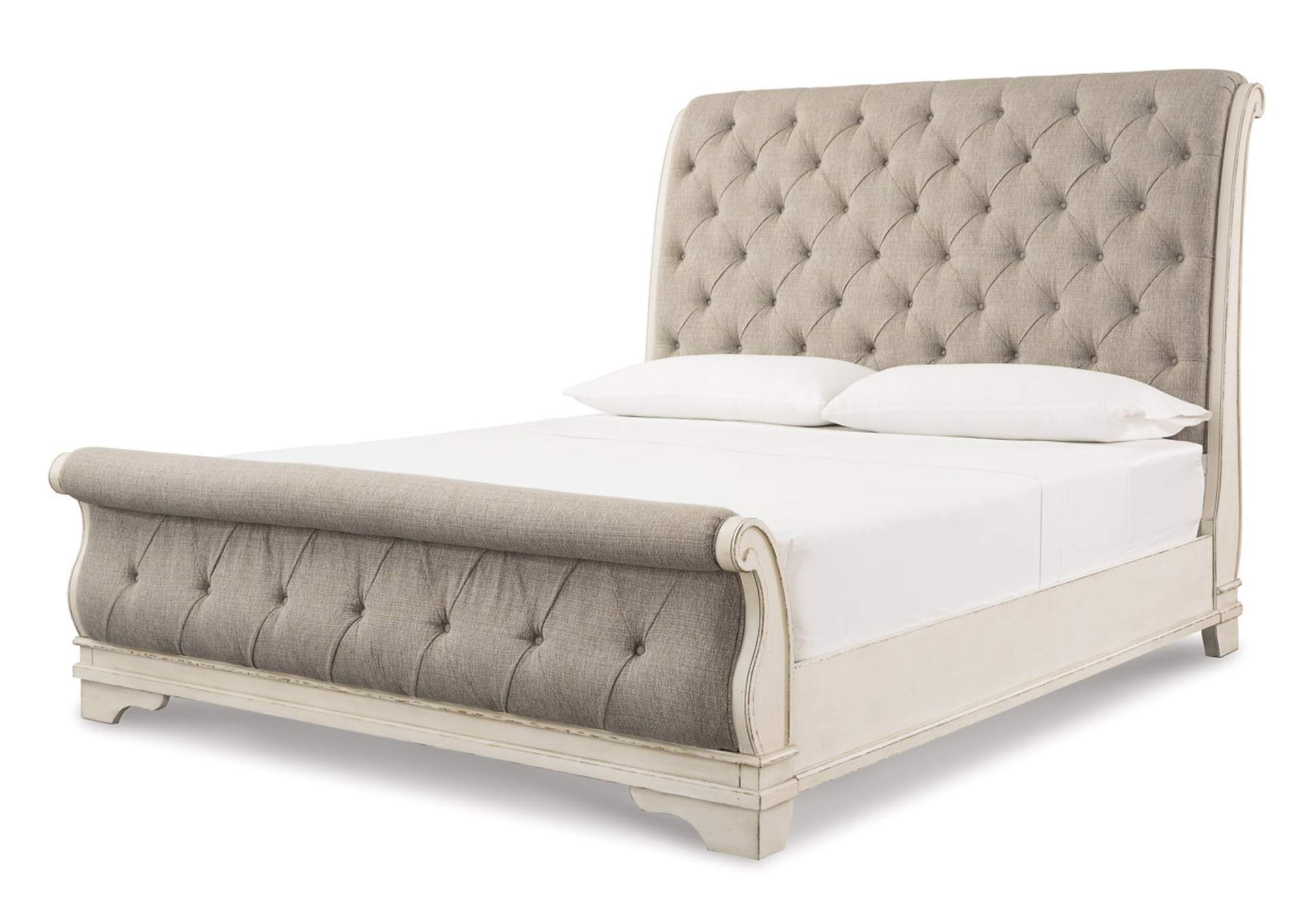 Realyn Chipped White California King, California King Upholstered Sleigh Bed
