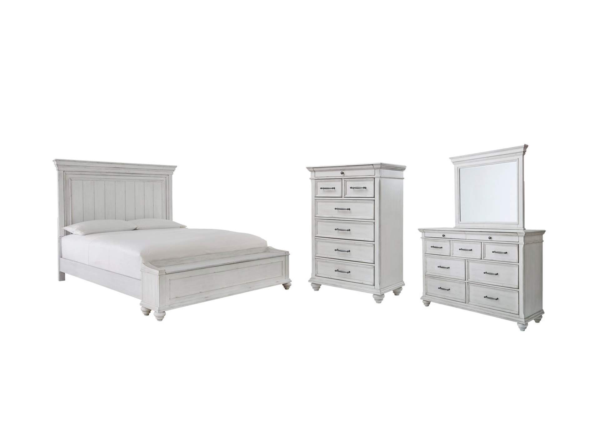 Kanwyn Queen Panel Bed with Storage with Mirrored Dresser and Chest,Benchcraft