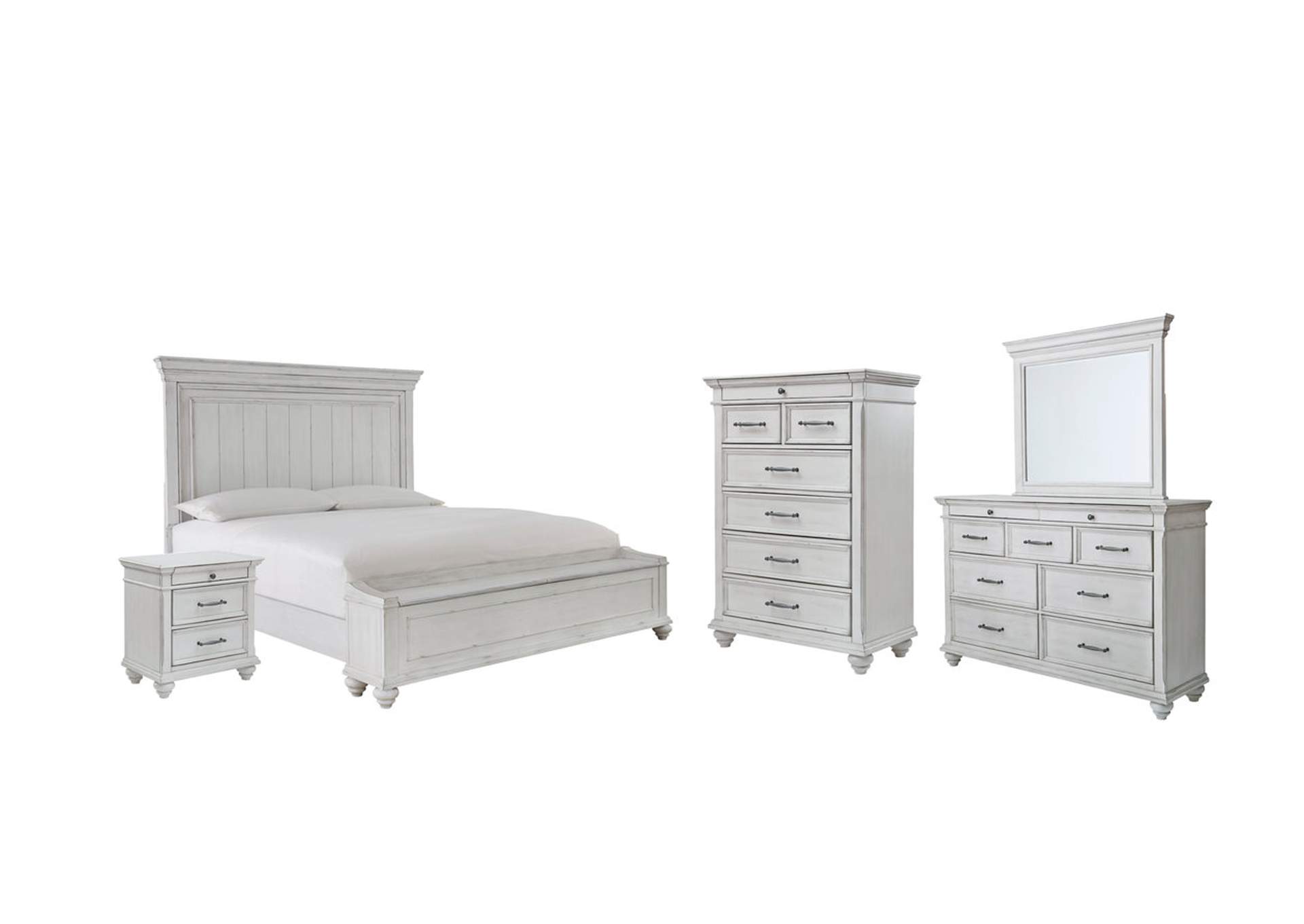 Kanwyn Queen Panel Bed with Storage with Mirrored Dresser, Chest and Nightstand,Benchcraft