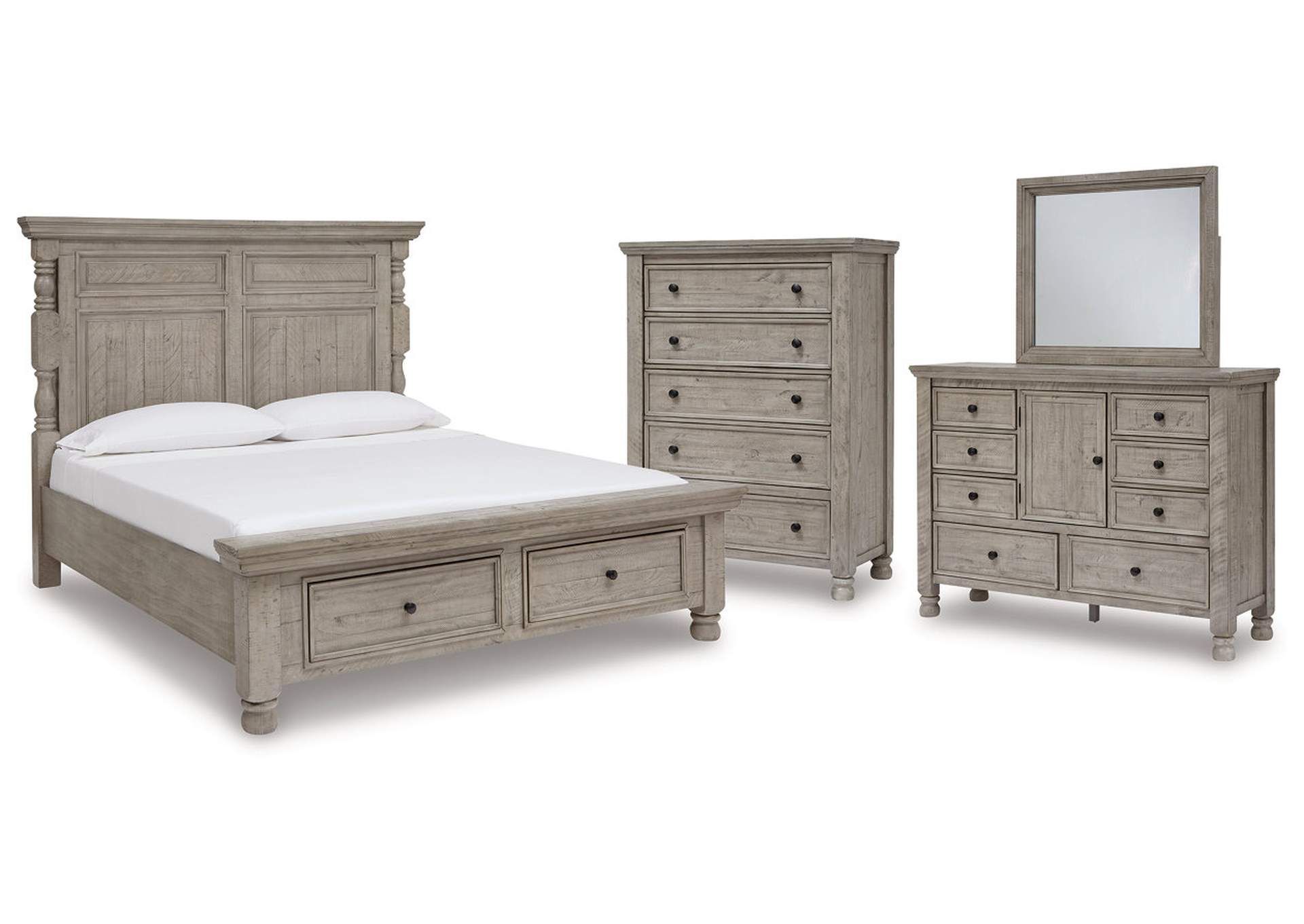 Harrastone Queen Panel Bed with Mirrored Dresser and Chest,Millennium