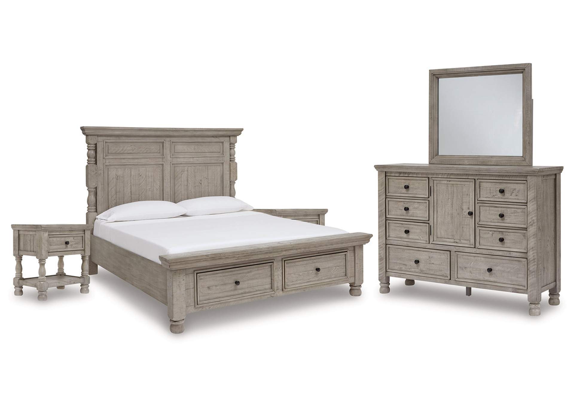 Harrastone Queen Panel Bed with Mirrored Dresser and 2 Nightstands,Millennium