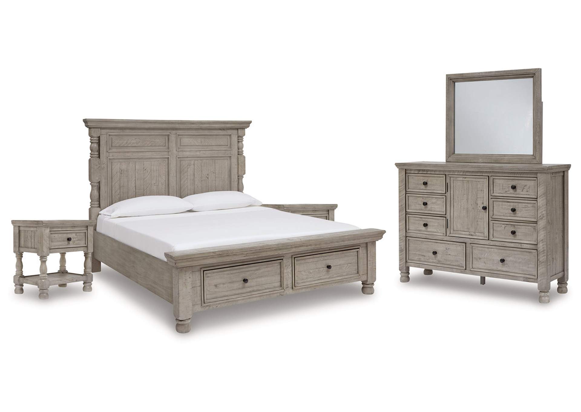 Harrastone King Panel Bed with Mirrored Dresser and 2 Nightstands,Millennium