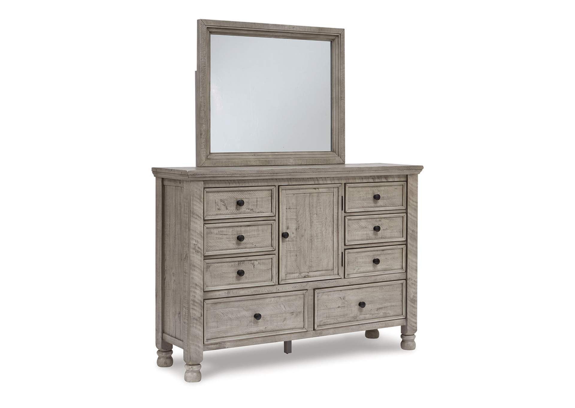Harrastone King Panel Bed with Mirrored Dresser and Chest,Millennium