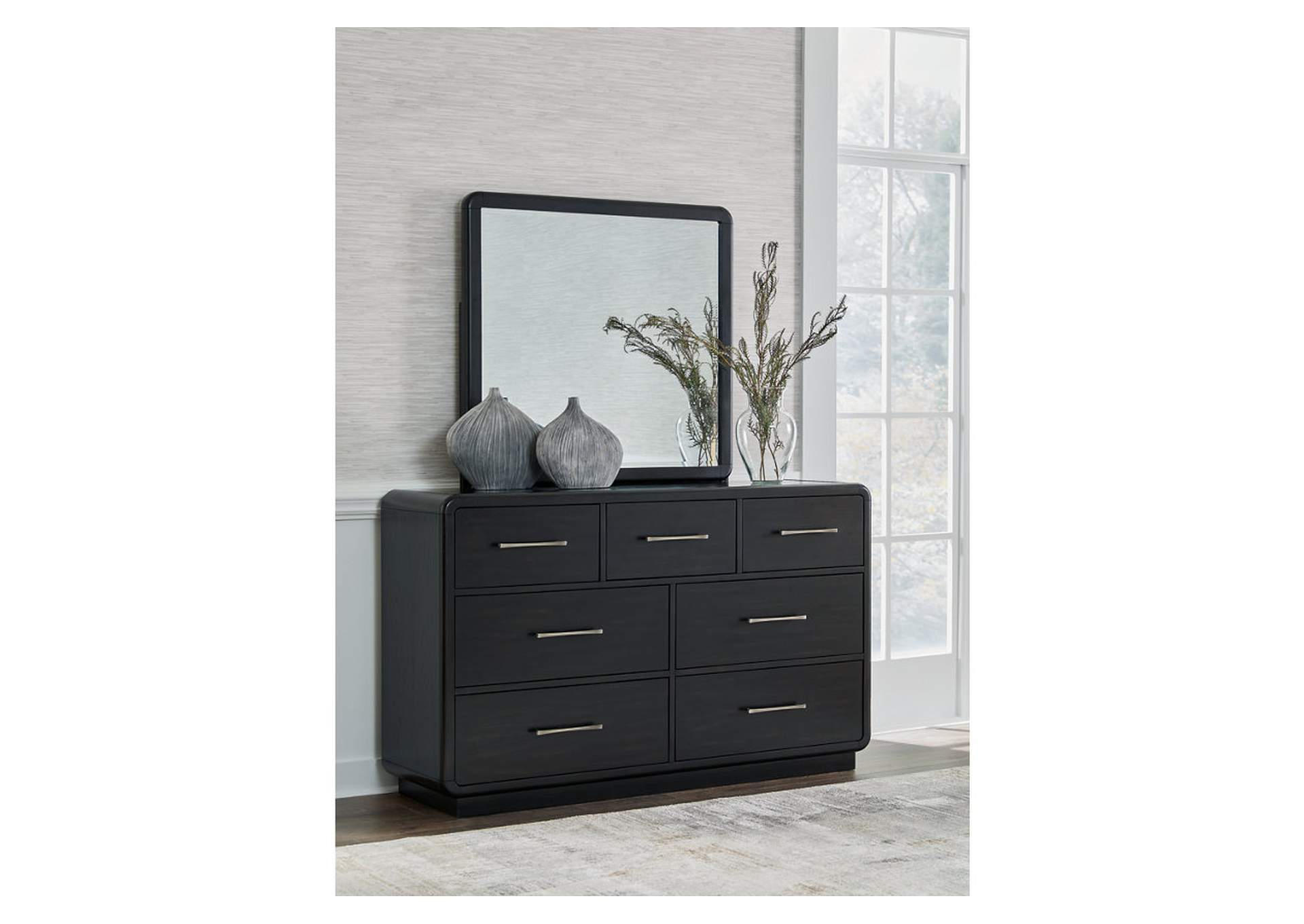 Rowanbeck California King Upholstered Panel Bed, Dresser and Mirror,Signature Design By Ashley