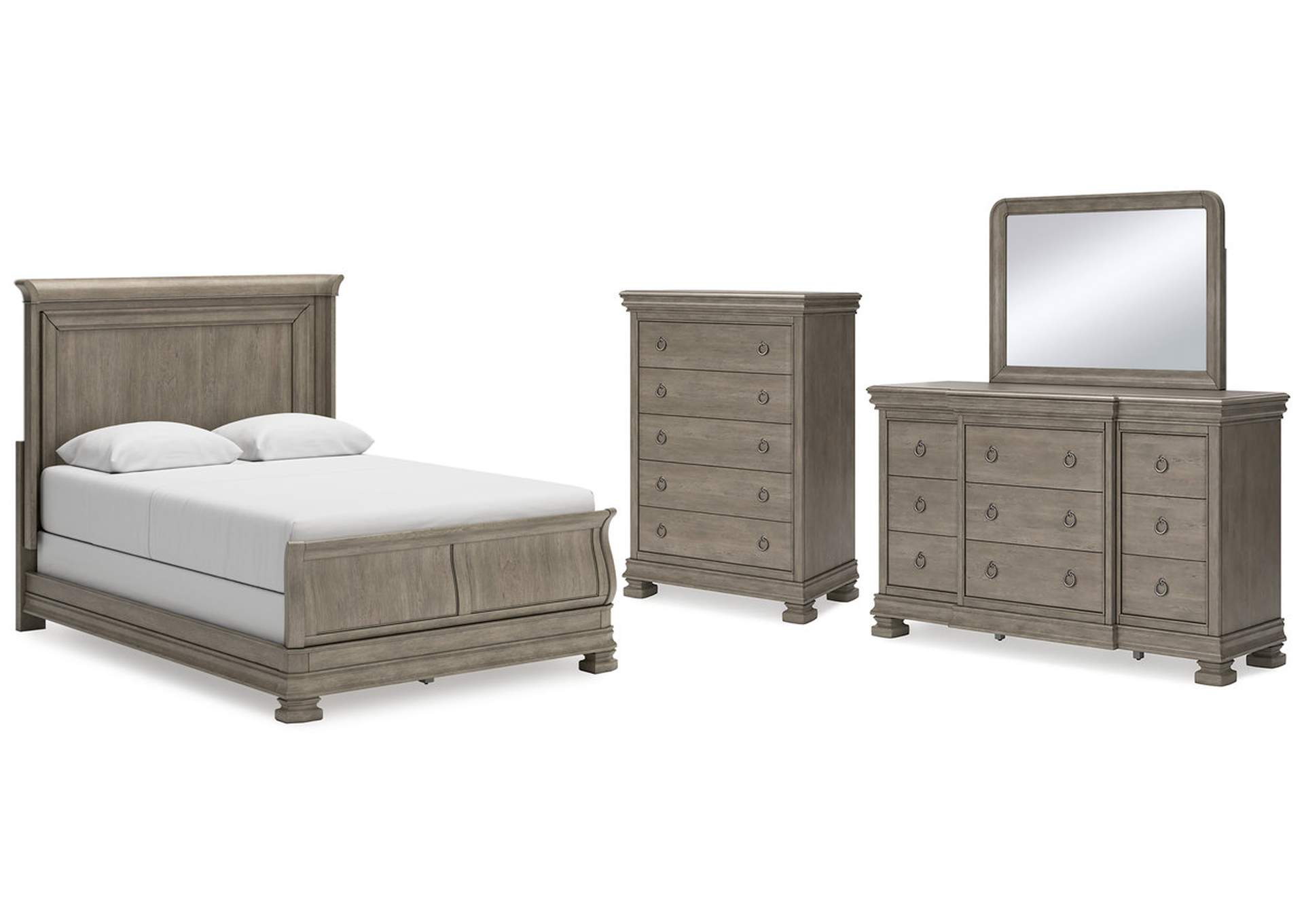 Lexorne Queen Sleigh Bed with Mirrored Dresser and Chest,Signature Design By Ashley