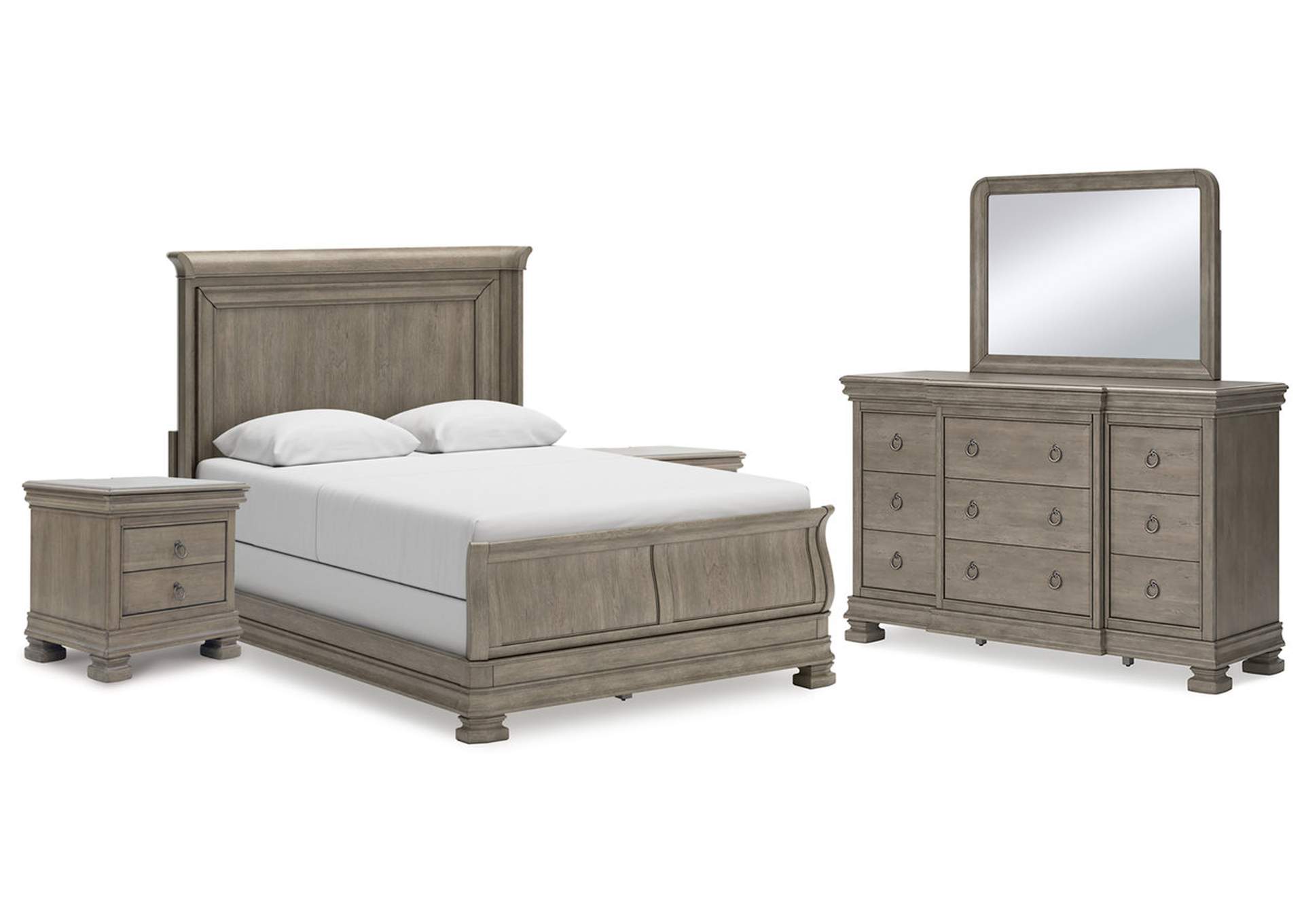 Lexorne Queen Sleigh Bed with Mirrored Dresser and 2 Nightstands,Signature Design By Ashley