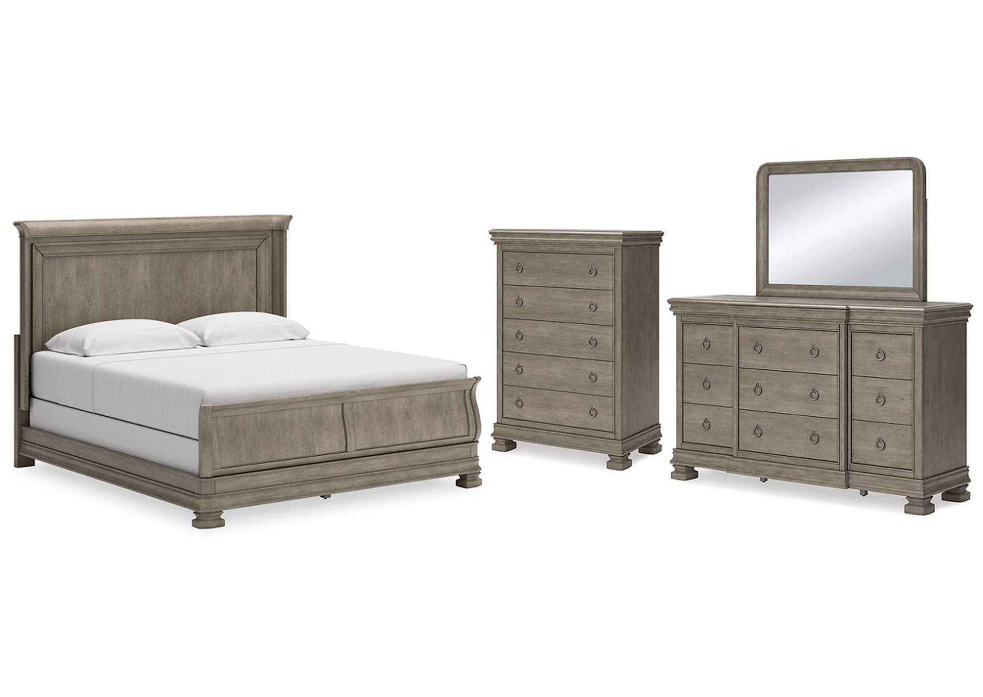 Lexorne King Sleigh Bed with Mirrored Dresser and Chest,Signature Design By Ashley