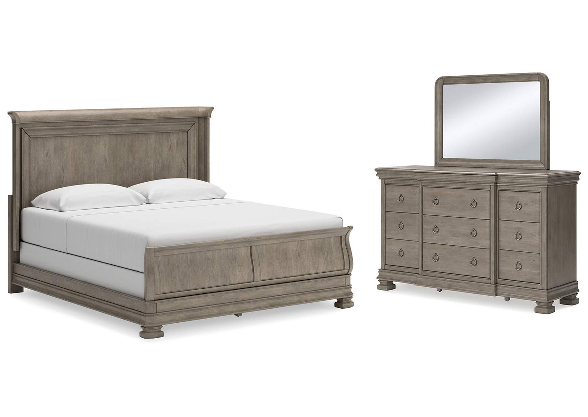 Lexorne King Sleigh Bed with Mirrored Dresser,Signature Design By Ashley