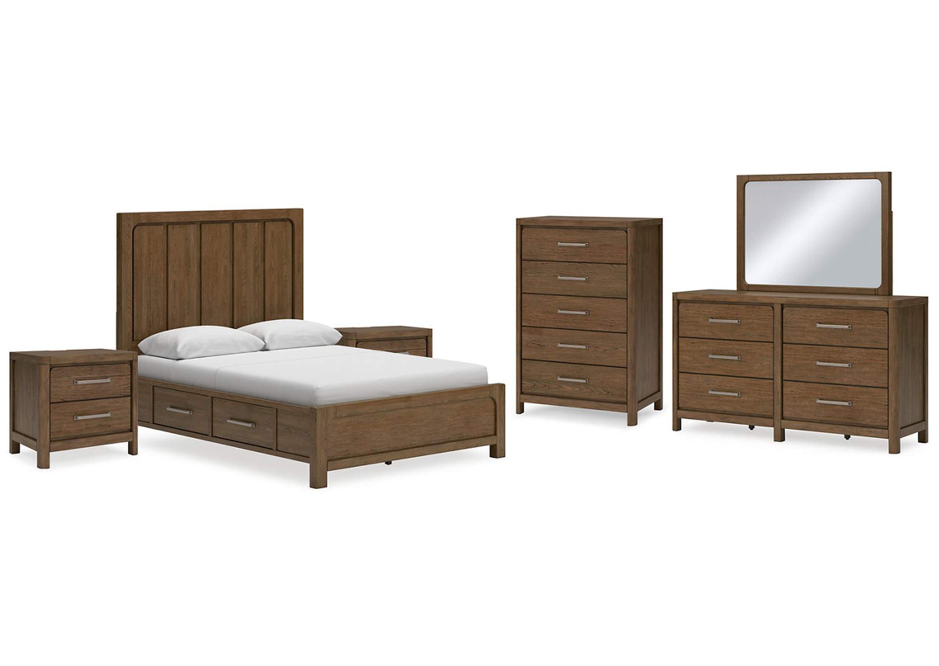 Cabalynn Queen Panel Bed with Storage with Mirrored Dresser, Chest and 2 Nightstands,Signature Design By Ashley