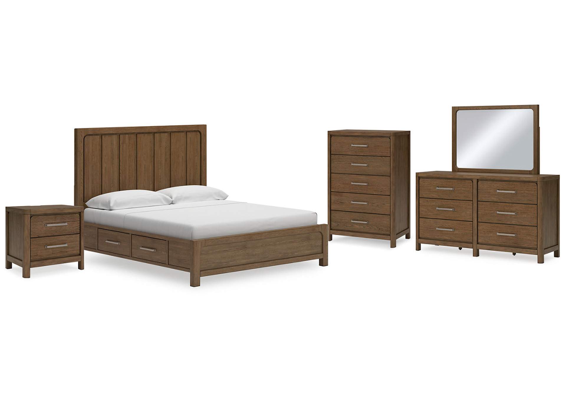 Cabalynn California King Panel Bed with Storage with Mirrored Dresser, Chest and Nightstand,Signature Design By Ashley