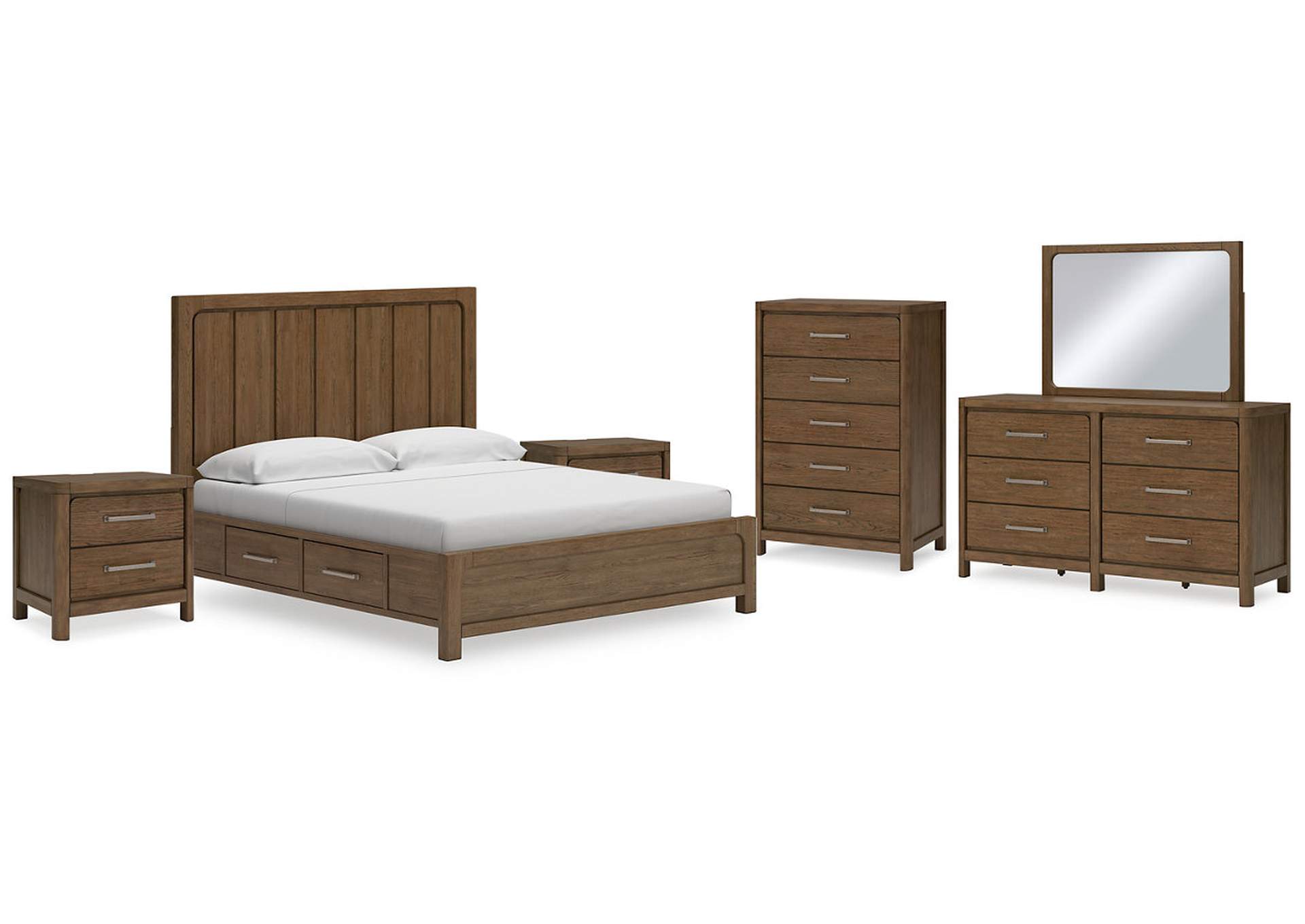 Cabalynn California King Panel Bed with Storage with Mirrored Dresser, Chest and 2 Nightstands,Signature Design By Ashley