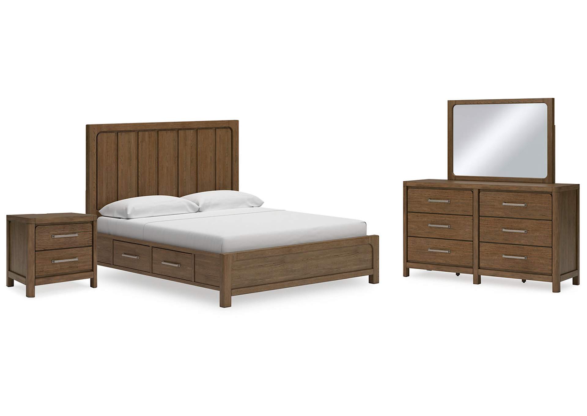 Cabalynn California King Panel Bed with Storage with Mirrored Dresser and Nightstand,Signature Design By Ashley