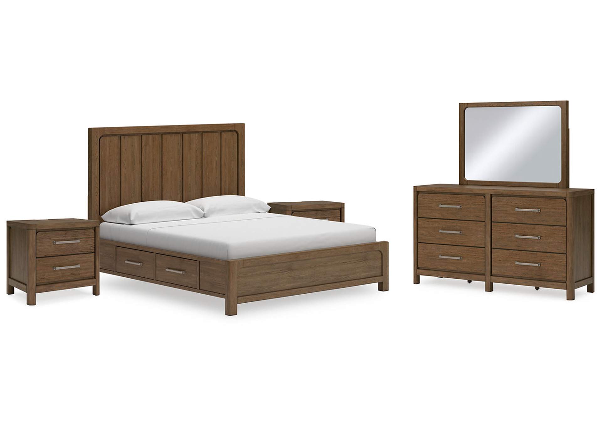 Cabalynn California King Panel Bed with Storage with Mirrored Dresser and 2 Nightstands,Signature Design By Ashley