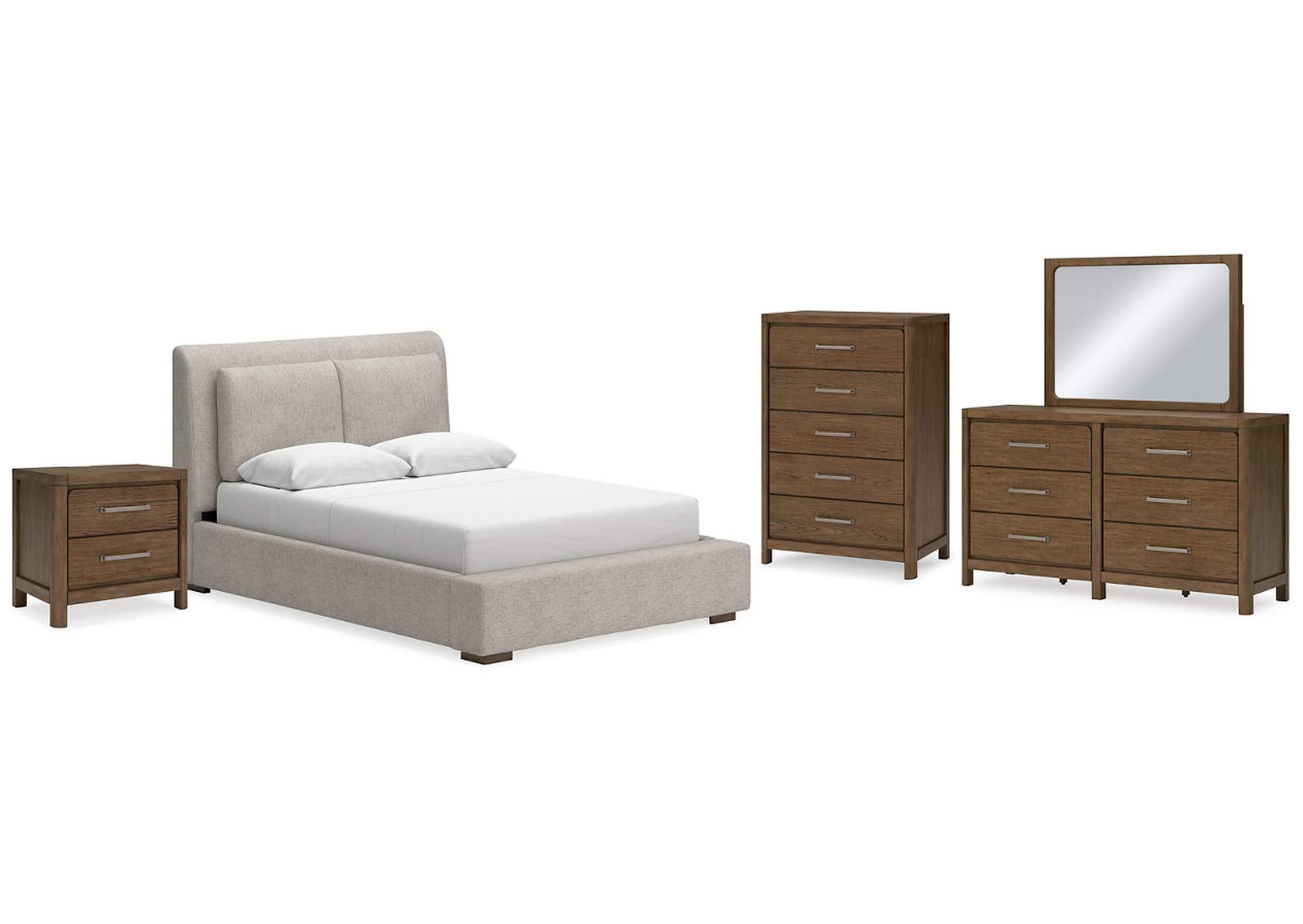 Cabalynn Queen Upholstered Bed with Mirrored Dresser, Chest and Nightstand,Signature Design By Ashley